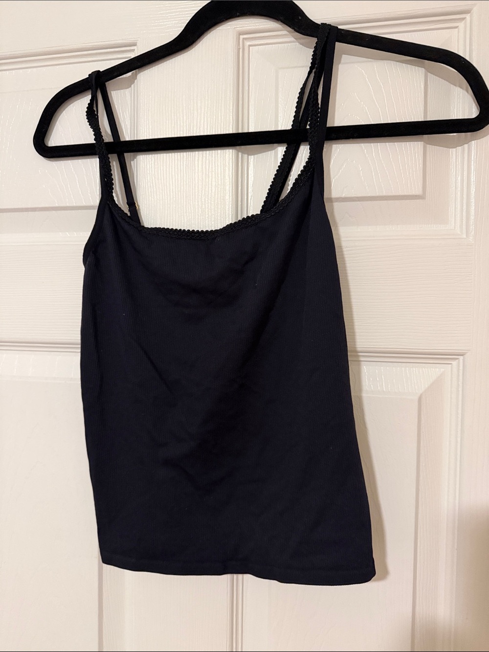 Anthropologie Black Ribbed Lace-Trim Cami